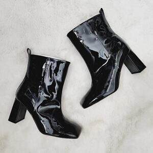 NEW Good American Black Patent Leather Square Toe Ankle Boot